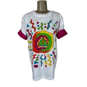 Vintage 90’s Wearable Geometric Art Paint Spatter Tee Sz S Colorful Abstract